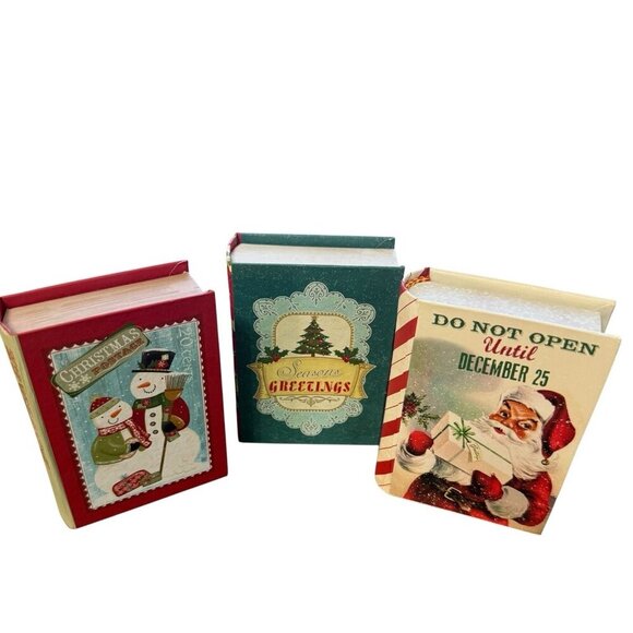 Christmas Faux Book Gift Card Box Assorted Scenes 4" x 2.75" x 1" - Picture 1 of 5